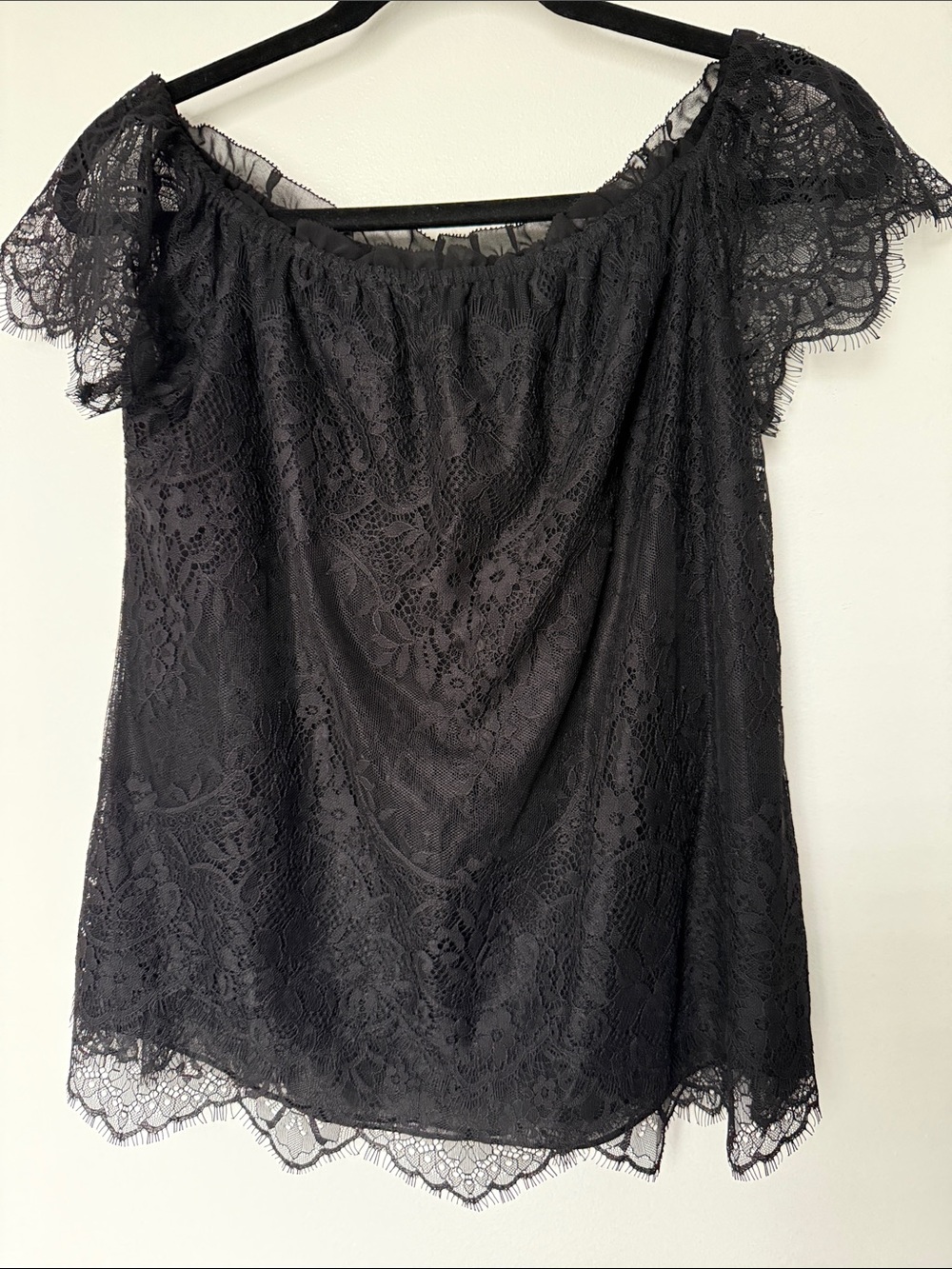 White House Black Market Black Lace Off-Shoulder Women's Top
